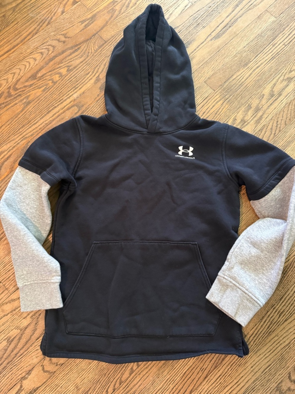 Under Armour Black Hoodie with Light Gray Sleeves - Kids